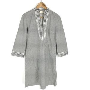 Tory Burch Tunic Dress Size 4 Women Blue White Embroidered Striped V Neck Kaftan